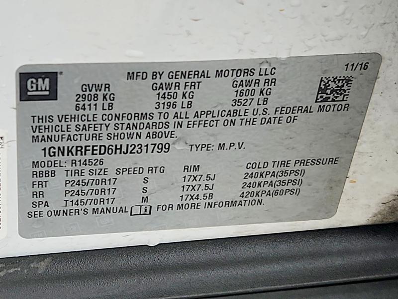 54196736 :رقم المزاد ، 1GNKRFED6HJ231799 vin ، 2017 Chevrolet Traverse مزاد بيع