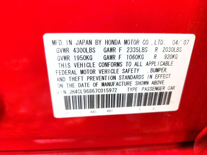 Aukcja sprzedaży 2007 Acura Tsx, vin: JH4CL96867C015972, numer aukcji: 54994776