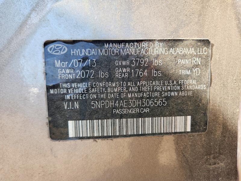 54547126 :رقم المزاد ، 5NPDH4AE3DH306565 vin ، 2013 Hyundai Elantra مزاد بيع