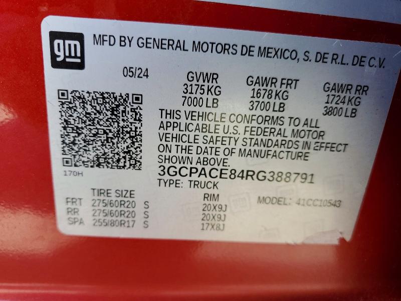2024 Chevrolet Silverado მანქანა იყიდება აუქციონზე, vin: 3GCPACE84RG388791, აუქციონის ნომერი: 52858566