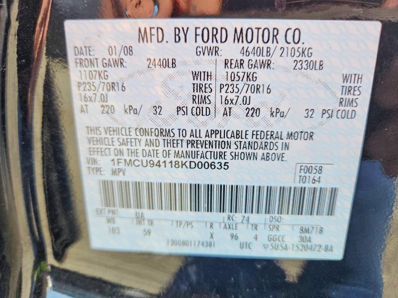 Aukcja sprzedaży 2008 Ford Escape, vin: 1FMCU94118KD00635, numer aukcji: 53999256