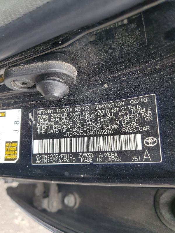 53663316 :رقم المزاد ، JTDKN3DU7A0169216 vin ، 2010 Toyota Prius مزاد بيع