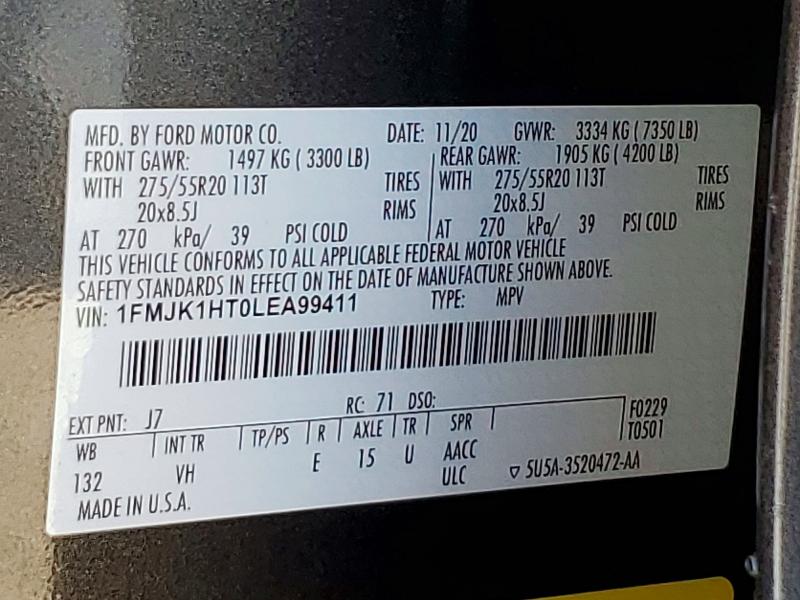 Aukcja sprzedaży 2020 Ford Expedition, vin: 1FMJK1HT0LEA99411, numer aukcji: 53849566