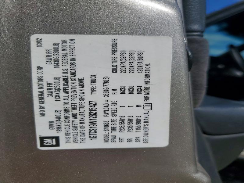 53257626 :رقم المزاد ، 1GTCS19W128215427 vin ، 2002 Gmc Sonoma مزاد بيع