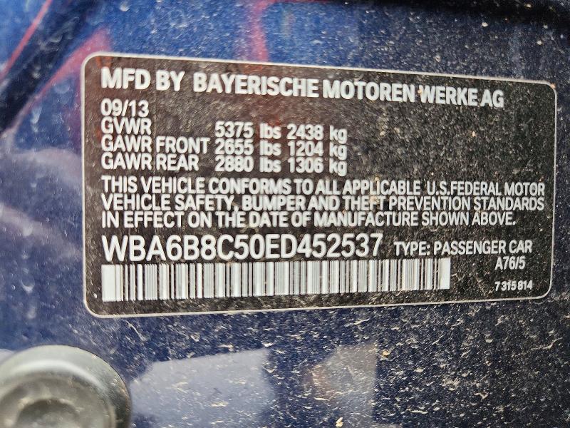 Aukcja sprzedaży 2014 Bmw 640, vin: WBA6B8C50ED452537, numer aukcji: 52785796