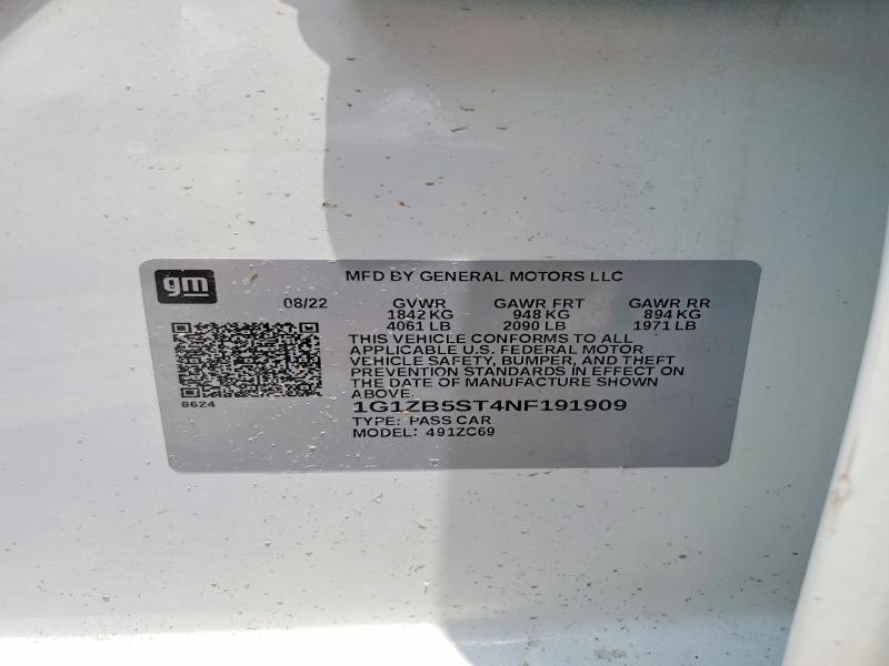 Aukcja sprzedaży 2022 Chevrolet Malibu, vin: 1G1ZB5ST4NF191909, numer aukcji: 55120956