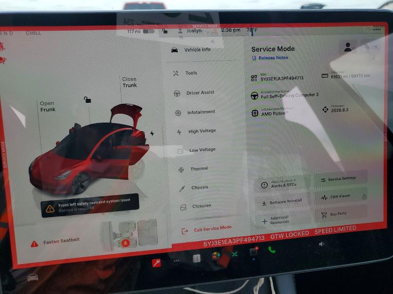 2023 Tesla Model 3 მანქანა იყიდება აუქციონზე, vin: 5YJ3E1EA3PF494713, აუქციონის ნომერი: 55343996