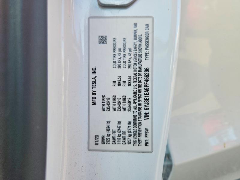 Продажа на аукционе авто 2023 Tesla Model 3, vin: 5YJ3E1EA5PF466296, номер лота: 52697766