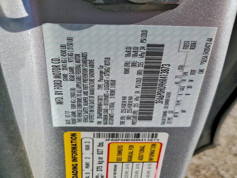 53921066 :رقم المزاد ، 3FA6P0HD9HR413873 vin ، 2017 Ford Fusion مزاد بيع