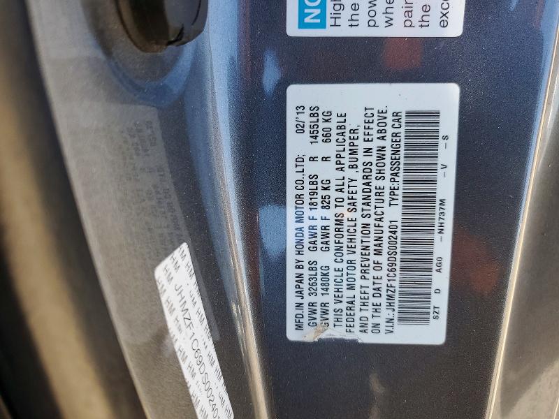 Продаж на аукціоні авто 2013 Honda Cr-z, vin: JHMZF1C69DS002401, номер лоту: 52944086