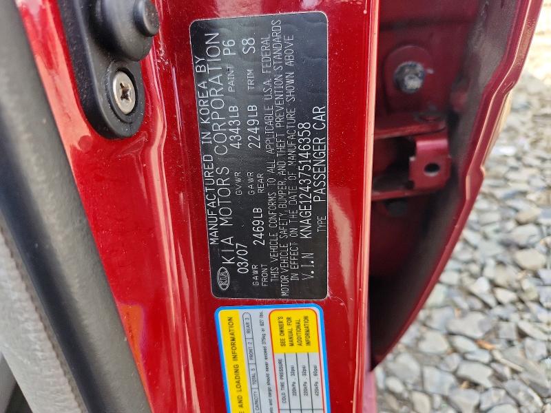 54973926 :رقم المزاد ، KNAGE124375146358 vin ، 2007 Kia Optima مزاد بيع