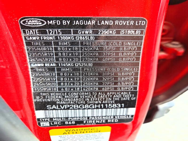 Aukcja sprzedaży 2016 Land Rover Range Rover Evoque, vin: SALVP2BG8GH115831, numer aukcji: 55389296