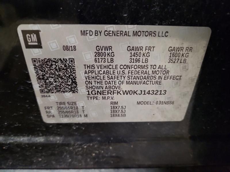 52380246 :رقم المزاد ، 1GNERFKW0KJ143213 vin ، 2019 Chevrolet Traverse مزاد بيع