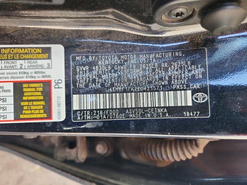 2014 Toyota Camry მანქანა იყიდება აუქციონზე, vin: 4T1BF1FK7EU421571, აუქციონის ნომერი: 55357016
