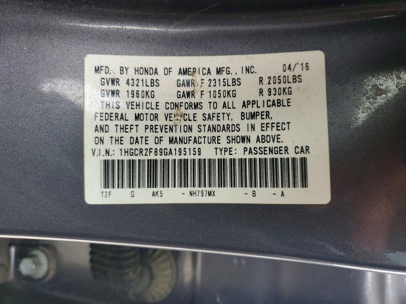 54722306 :رقم المزاد ، 1HGCR2F89GA195159 vin ، 2016 Honda Accord مزاد بيع
