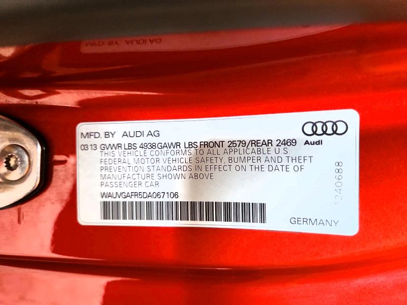 52036056 :رقم المزاد ، WAUVGAFR5DA067106 vin ، 2013 Audi S5 مزاد بيع