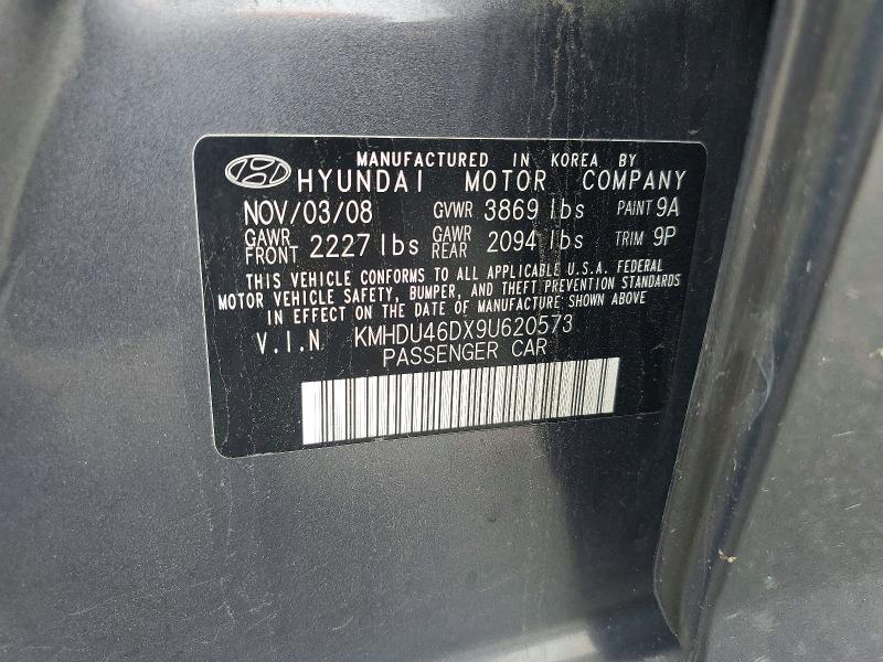 2009 Hyundai Elantra მანქანა იყიდება აუქციონზე, vin: KMHDU46DX9U620573, აუქციონის ნომერი: 55031036