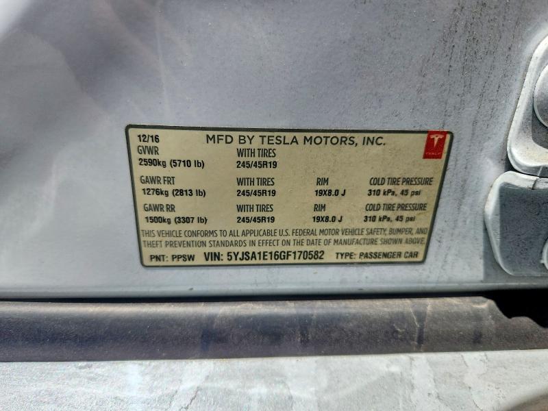 Продажа на аукционе авто 2016 Tesla Model S, vin: 5YJSA1E16GF170582, номер лота: 53366146