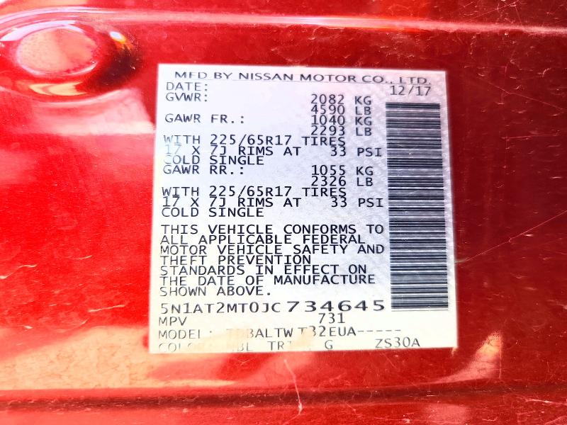 55010436 :رقم المزاد ، 5N1AT2MT0JC734645 vin ، 2018 Nissan Rogue مزاد بيع
