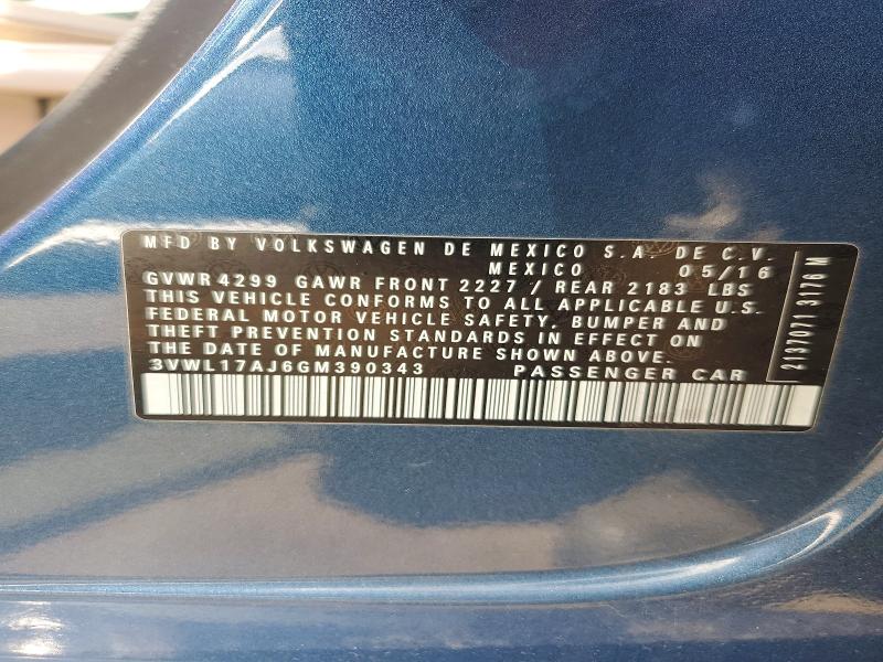 Продажа на аукционе авто 2016 Volkswagen Jetta, vin: 3VWL17AJ6GM390343, номер лота: 53701636