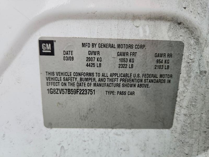 51699856 :رقم المزاد ، 1G8ZV57B59F223751 vin ، 2009 Saturn Aura مزاد بيع