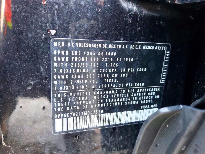 2026 Volkswagen Taos მანქანა იყიდება აუქციონზე, vin: 3VVSC7B21TM007520, აუქციონის ნომერი: 53401396