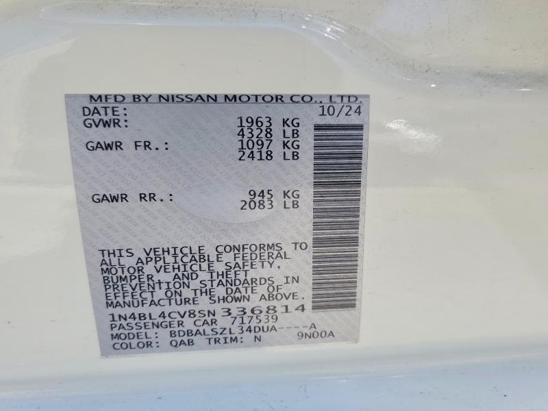 54512386 :رقم المزاد ، 1N4BL4CV8SN336814 vin ، 2025 Nissan Altima مزاد بيع