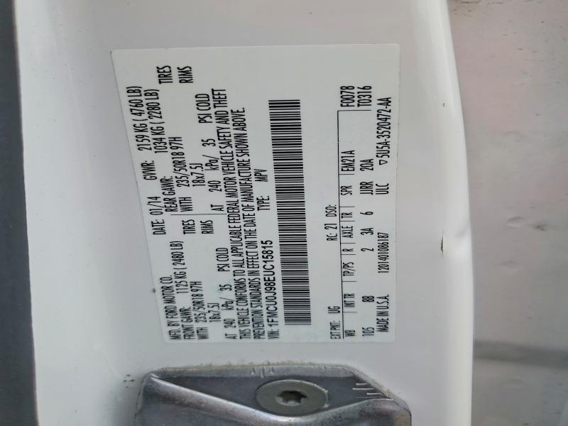 2014 Ford Escape მანქანა იყიდება აუქციონზე, vin: 1FMCU0J98EUC15815, აუქციონის ნომერი: 52414966