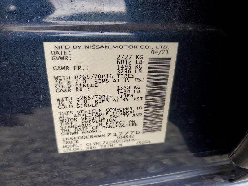 Aukcja sprzedaży 2021 Nissan Frontier, vin: 1N6ED0EB4MN712778, numer aukcji: 54123816