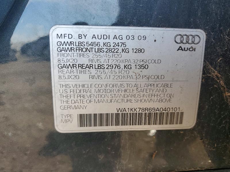 2009 Audi Q5 მანქანა იყიდება აუქციონზე, vin: WA1KK78R69A040101, აუქციონის ნომერი: 50343296