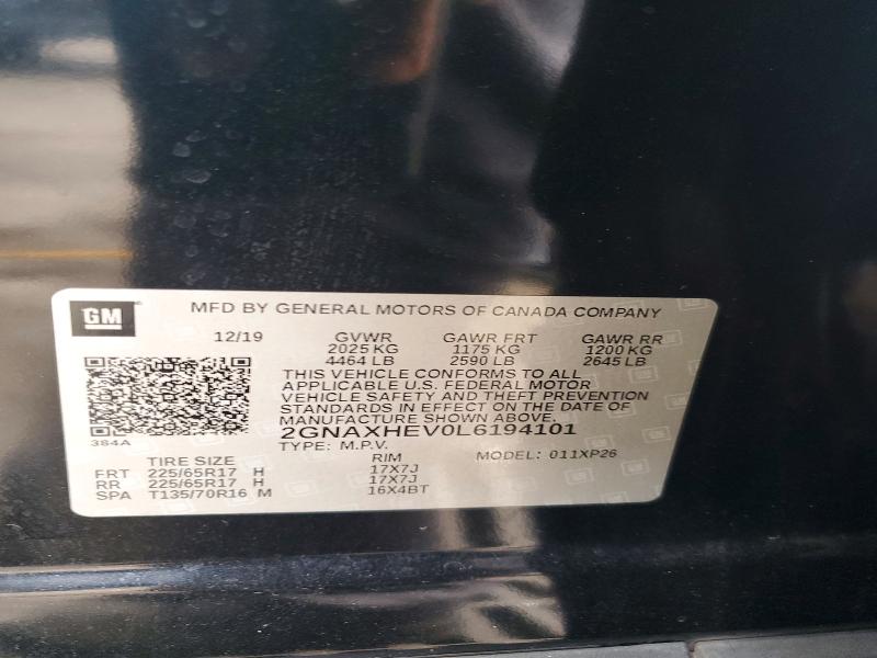 Продажа на аукционе авто 2020 Chevrolet Equinox, vin: 2GNAXHEV0L6194101, номер лота: 54118886