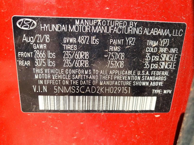Продажа на аукционе авто 2019 Hyundai Santa Fe, vin: 5NMS3CAD2KH029151, номер лота: 53763176