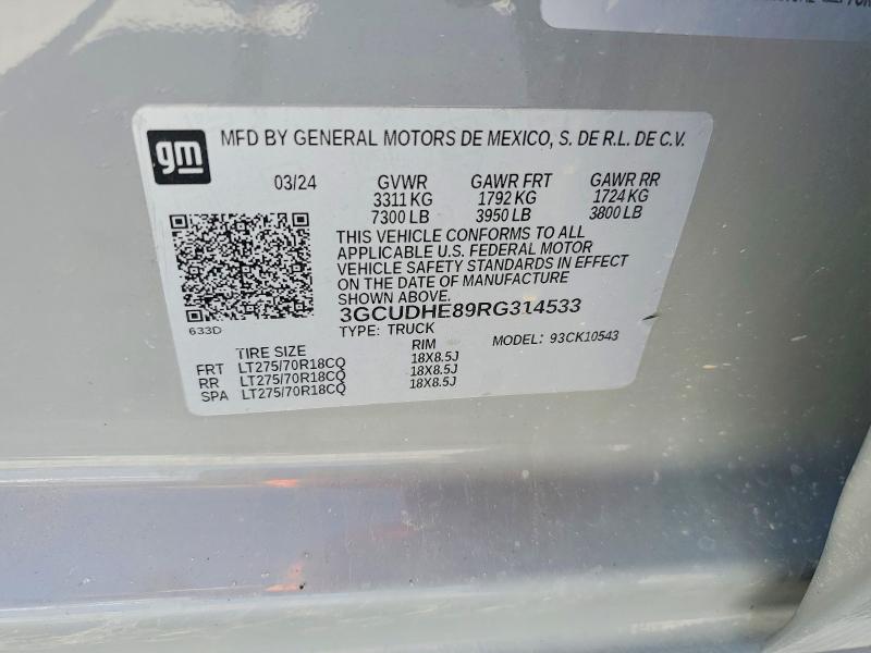 55452256 :رقم المزاد ، 3GCUDHE89RG314533 vin ، 2024 Chevrolet Silverado مزاد بيع
