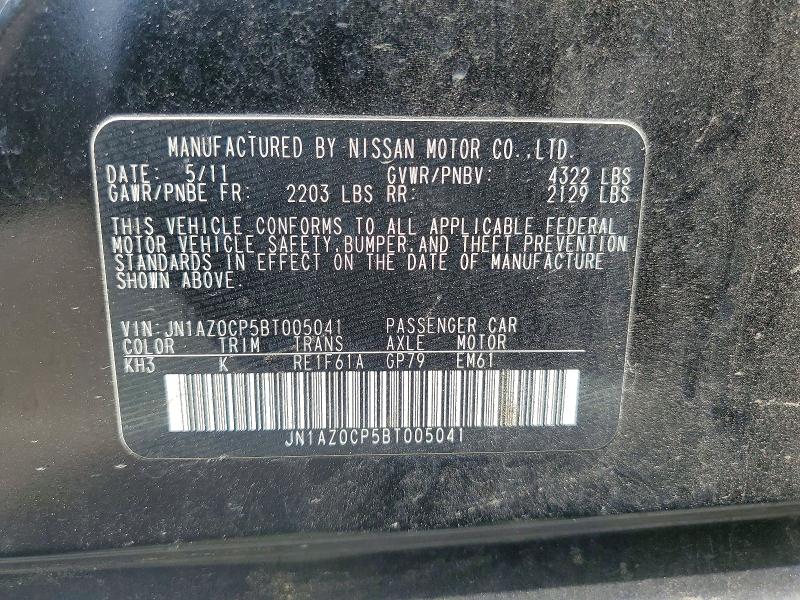 52559966 :رقم المزاد ، JN1AZ0CP5BT005041 vin ، 2011 Nissan Leaf مزاد بيع
