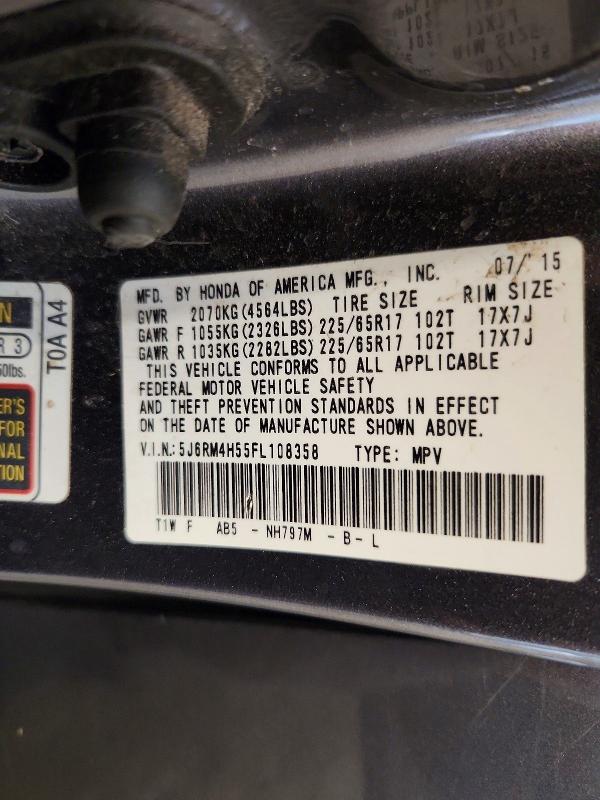 55099456 :رقم المزاد ، 5J6RM4H55FL108358 vin ، 2015 Honda Cr-v مزاد بيع