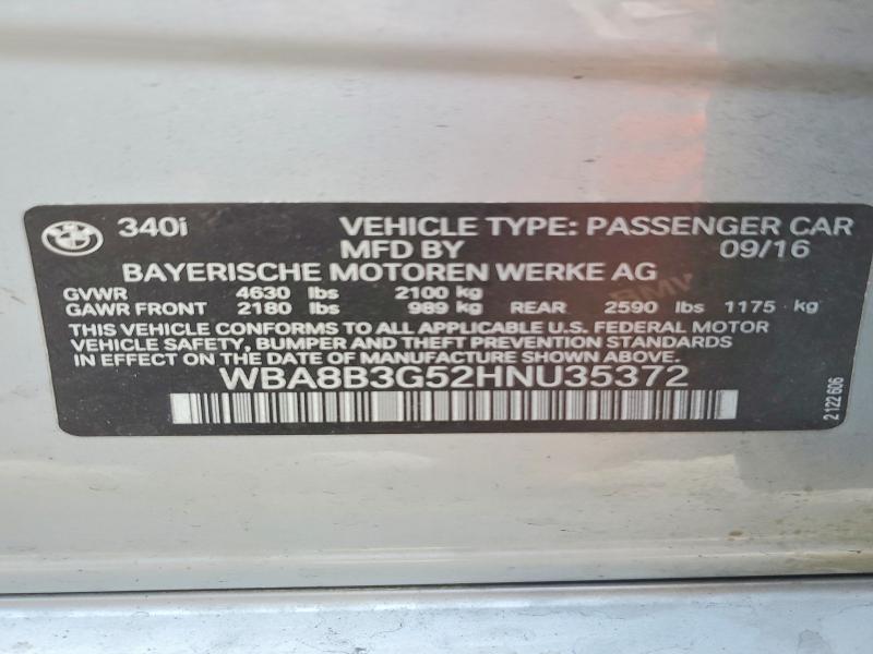 Продажа на аукционе авто 2017 Bmw 340xi, vin: WBA8B3G52HNU35372, номер лота: 53318556