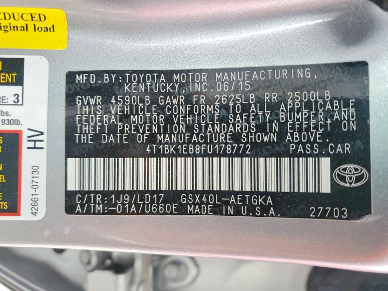 54009816 :رقم المزاد ، 4T1BK1EB8FU178772 vin ، 2015 Toyota Avalon مزاد بيع