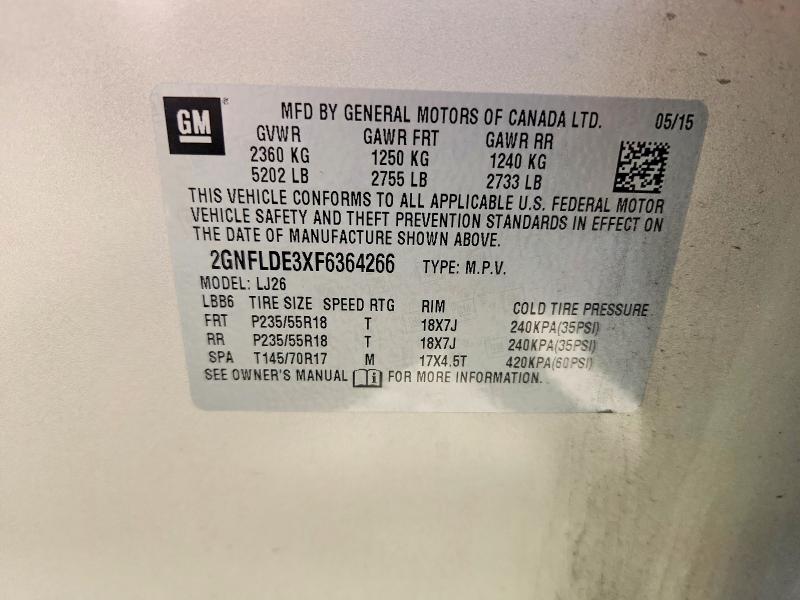 53105896 :رقم المزاد ، 2GNFLDE3XF6364266 vin ، 2015 Chevrolet Equinox مزاد بيع