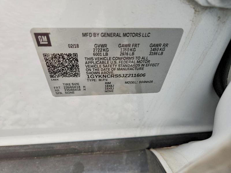2018 Cadillac Xt5 მანქანა იყიდება აუქციონზე, vin: 1GYKNCRS5JZ211606, აუქციონის ნომერი: 52203196