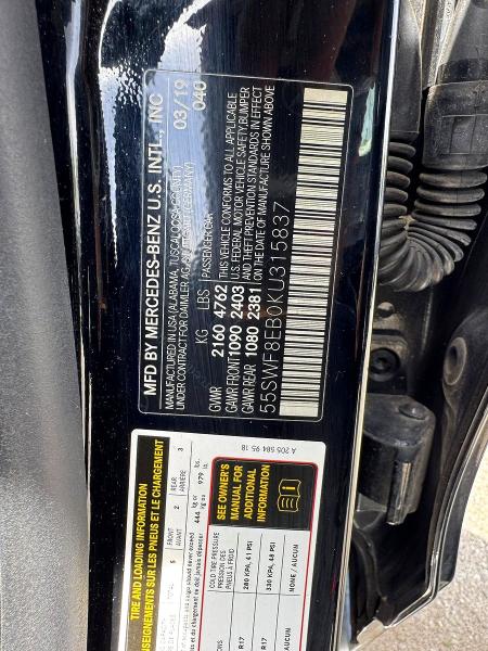 Auction sale of the 2019 Mercedes-benz C, vin: 55SWF8EB0KU315837, lot number: 53998396