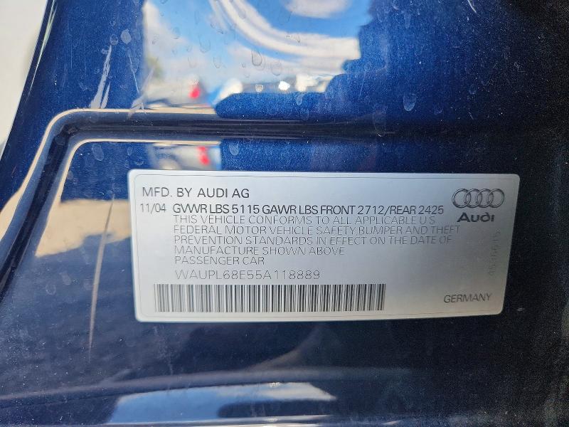 Aukcja sprzedaży 2005 Audi S4, vin: WAUPL68E55A118889, numer aukcji: 55224146