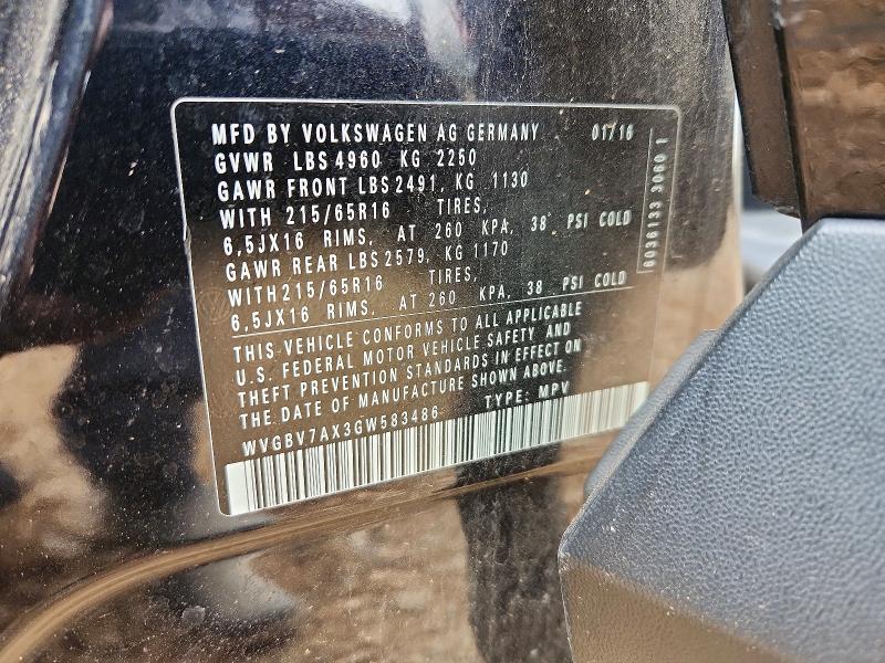 Aukcja sprzedaży 2016 Volkswagen Tiguan, vin: WVGBV7AX3GW583486, numer aukcji: 52133456