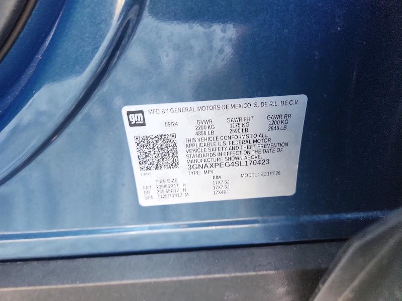 52531756 :رقم المزاد ، 3GNAXPEG4SL170423 vin ، 2025 Chevrolet Equinox مزاد بيع