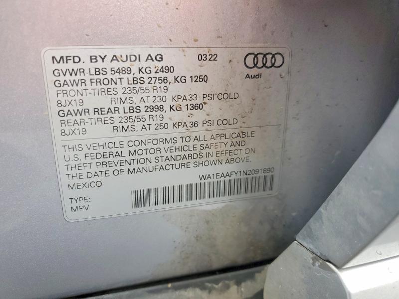 Aukcja sprzedaży 2022 Audi Q5, vin: WA1EAAFY1N2091890, numer aukcji: 54266656