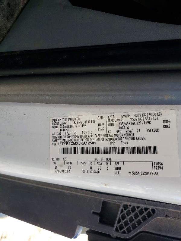54484366 :رقم المزاد ، 1FTYR1CMXJKA12501 vin ، 2018 Ford Transit مزاد بيع