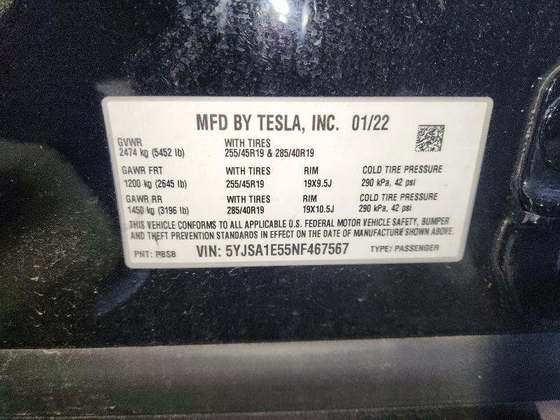 Продажа на аукционе авто 2022 Tesla Model S, vin: 5YJSA1E55NF467567, номер лота: 50420636