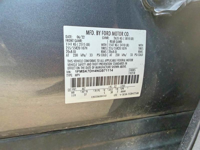 Aukcja sprzedaży 2022 Ford Explorer, vin: 1FMSK7DH4NGB71114, numer aukcji: 55224316