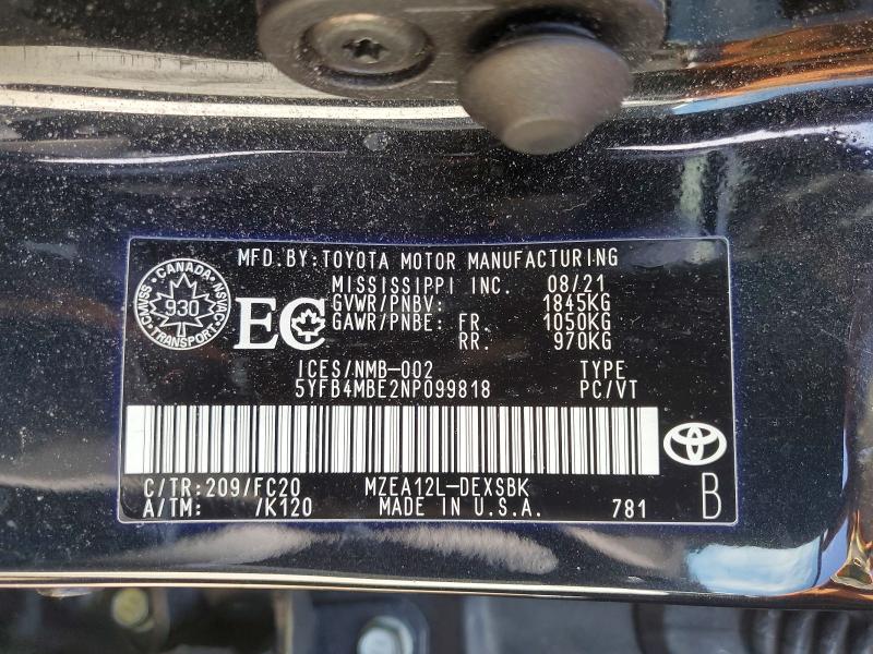 Продажа на аукционе авто 2022 Toyota Corolla, vin: 5YFB4MBE2NP099818, номер лота: 51615526