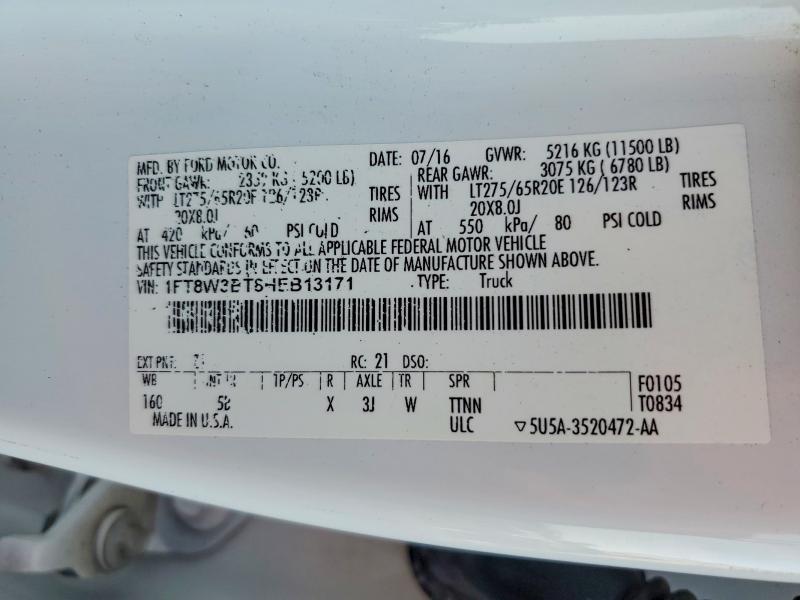 54495066 :رقم المزاد ، 1FT8W3BT8HEB13171 vin ، 2017 Ford F350 مزاد بيع