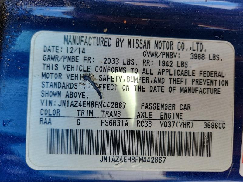 Aukcja sprzedaży 2015 Nissan 370z, vin: JN1AZ4EH8FM442867, numer aukcji: 52189616